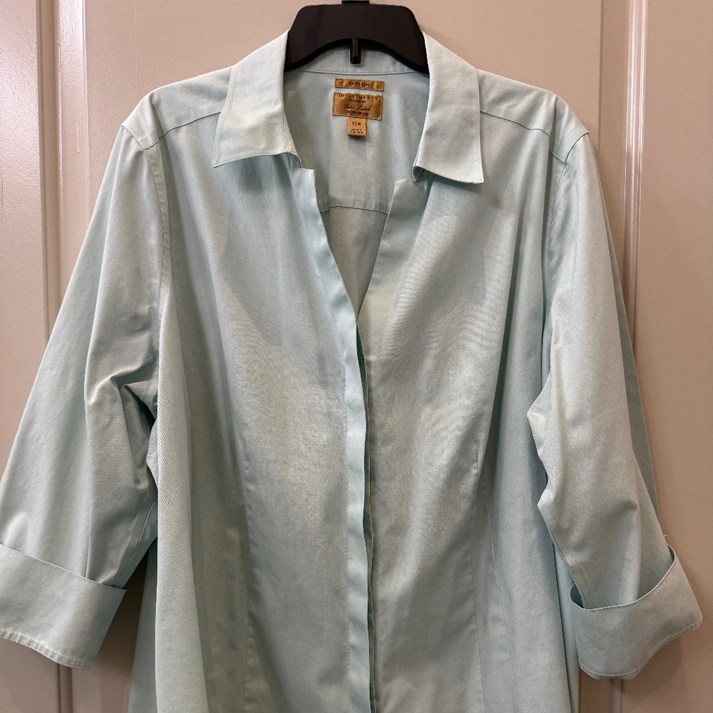 Investments Gold Label Women's 3/4 Sleeve Sea-green size 22w button down